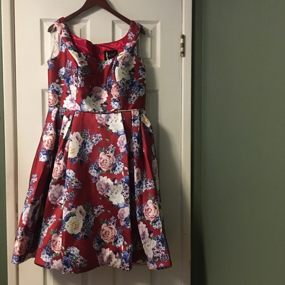 Mac Duggal 77314F Burgundy Floral Fit & Flare Dress - Picture 5 of 15